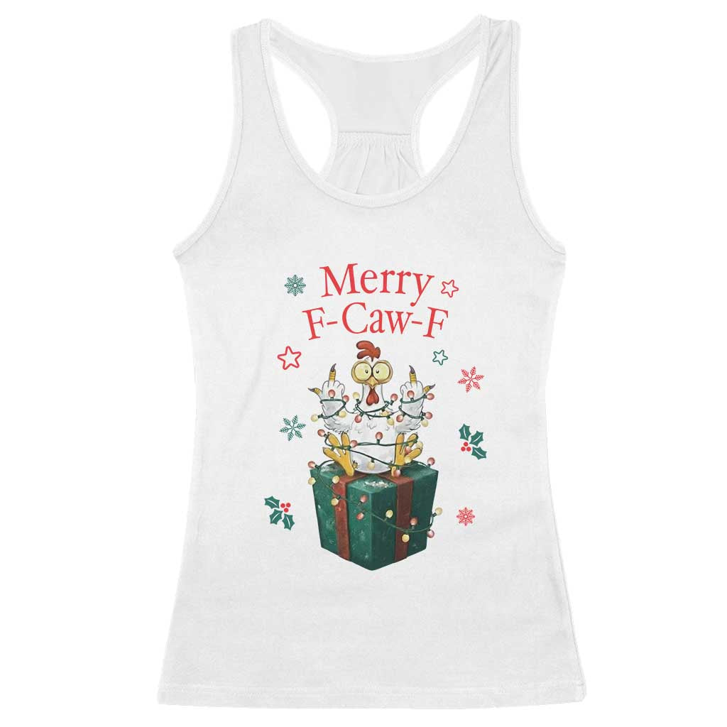 Merry F-Caw-F Chicken Racerback Tank Top Funny Christmas Gift - Wonder Print Shop