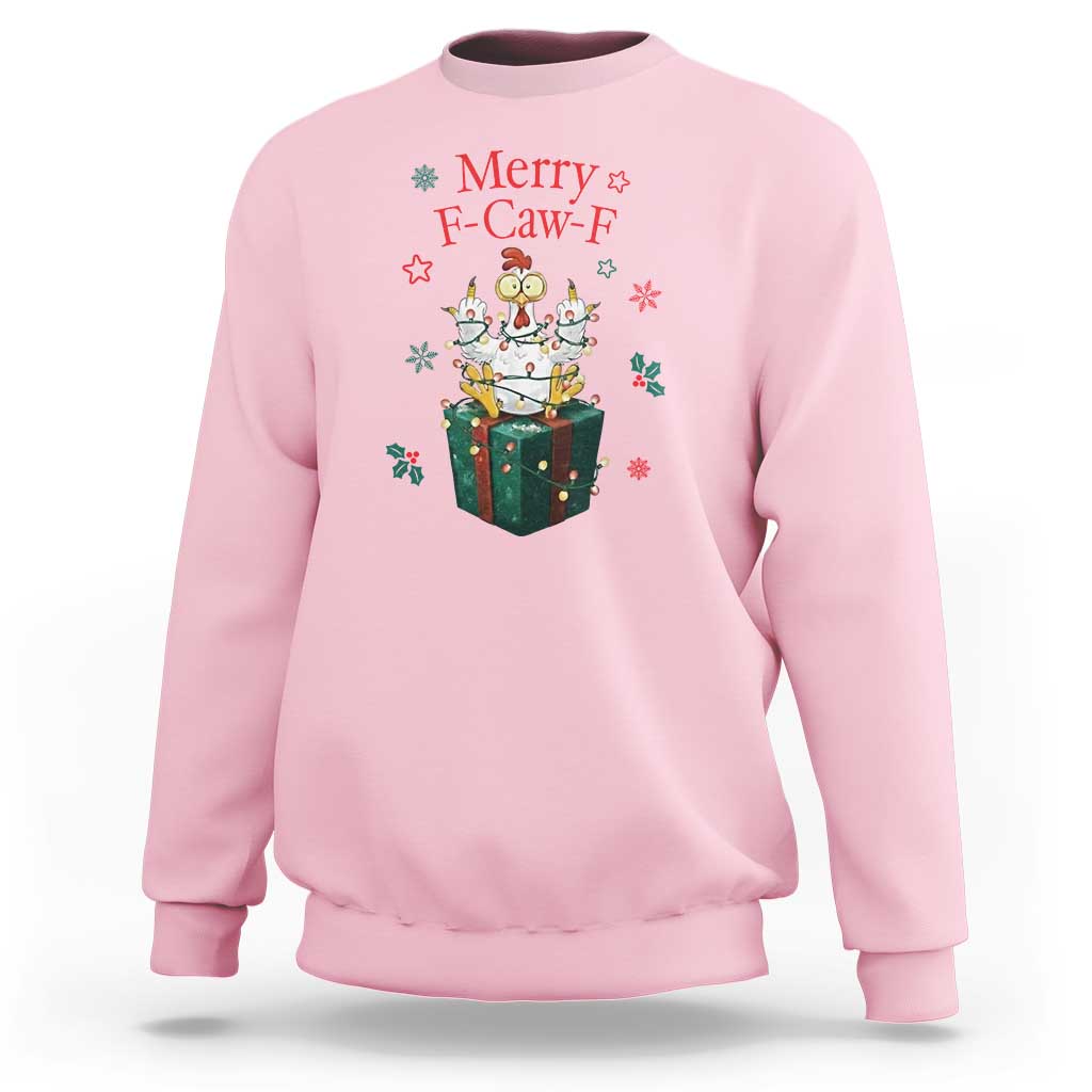 Merry F-Caw-F Chicken Sweatshirt Funny Christmas Gift - Wonder Print Shop