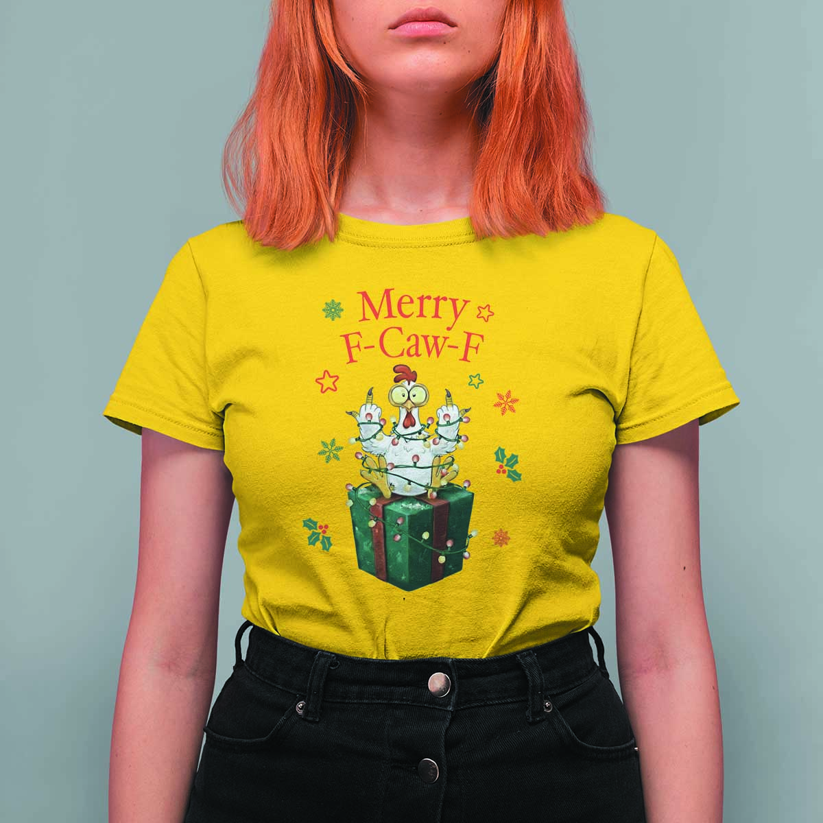 Merry F-Caw-F Chicken T Shirt For Women Funny Christmas Gift - Wonder Print Shop
