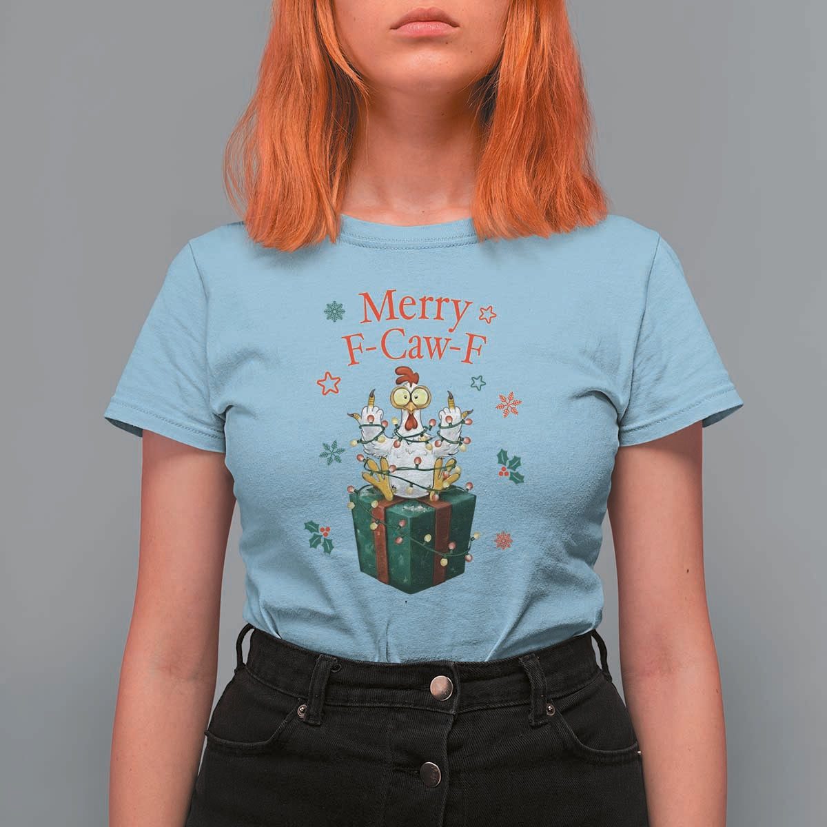 Merry F-Caw-F Chicken T Shirt For Women Funny Christmas Gift - Wonder Print Shop