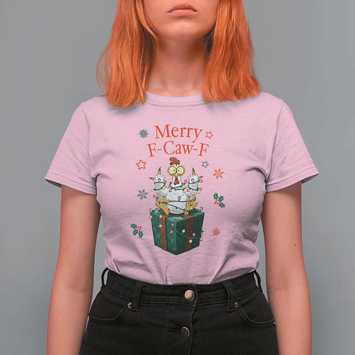 Merry F-Caw-F Chicken T Shirt For Women Funny Christmas Gift - Wonder Print Shop