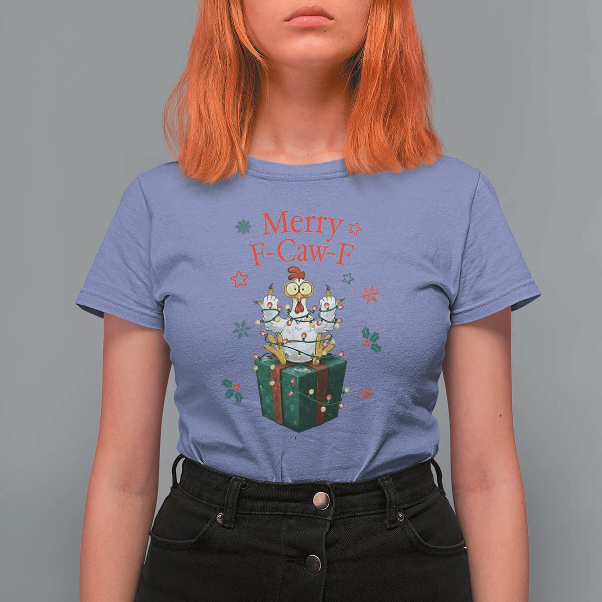 Merry F-Caw-F Chicken T Shirt For Women Funny Christmas Gift - Wonder Print Shop