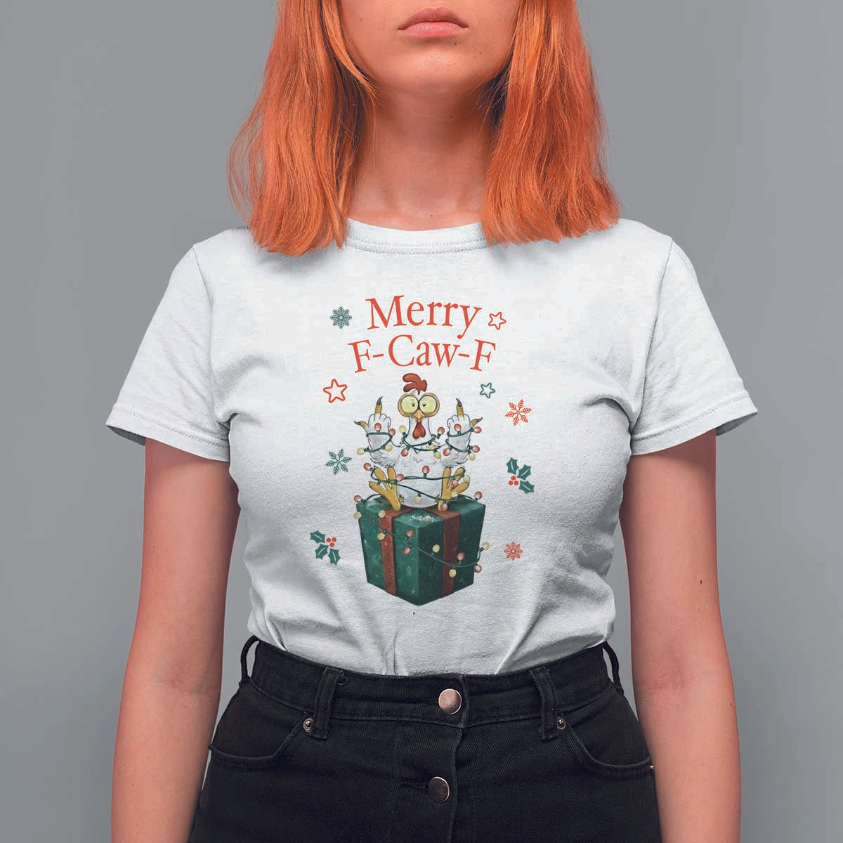 Merry F-Caw-F Chicken T Shirt For Women Funny Christmas Gift - Wonder Print Shop