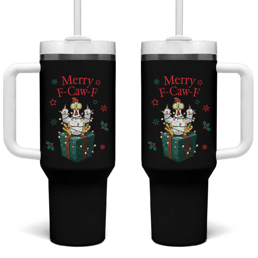 Merry F-Caw-F Chicken Tumbler With Handle Funny Christmas Gift - Wonder Print Shop