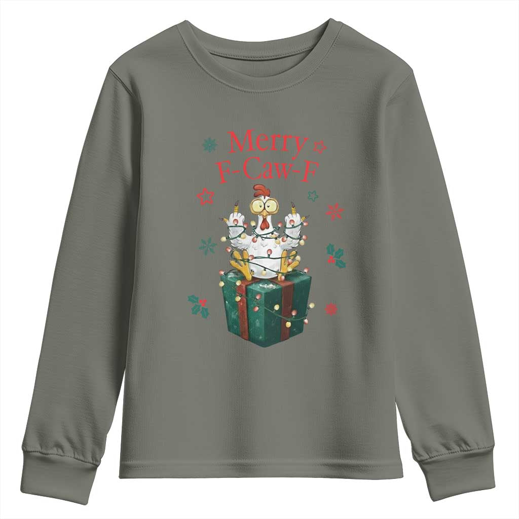 Merry F-Caw-F Chicken Youth Sweatshirt Funny Christmas Gift - Wonder Print Shop
