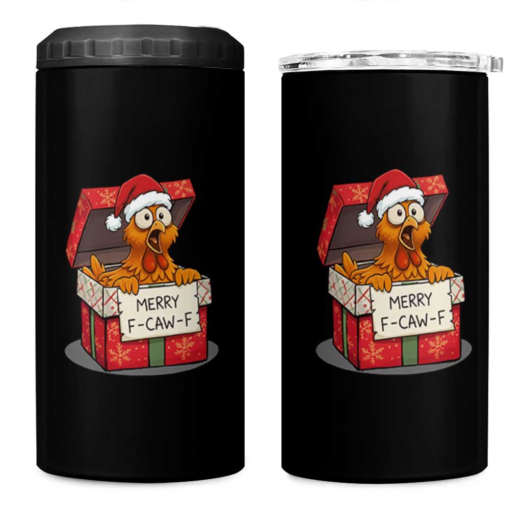 Merry F Caw F Santa Chicken 4 in 1 Can Cooler Tumbler Funny Christmas Gift - Wonder Print Shop