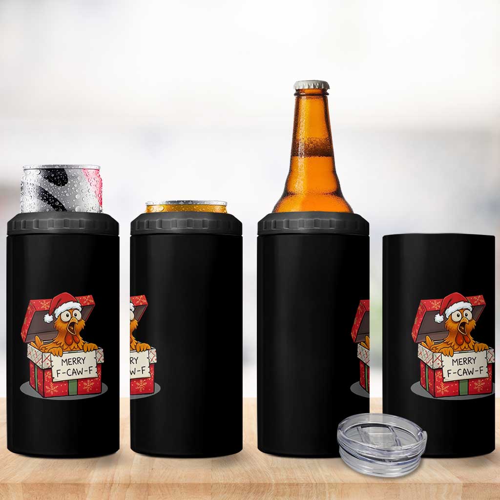 Merry F Caw F Santa Chicken 4 in 1 Can Cooler Tumbler Funny Christmas Gift - Wonder Print Shop