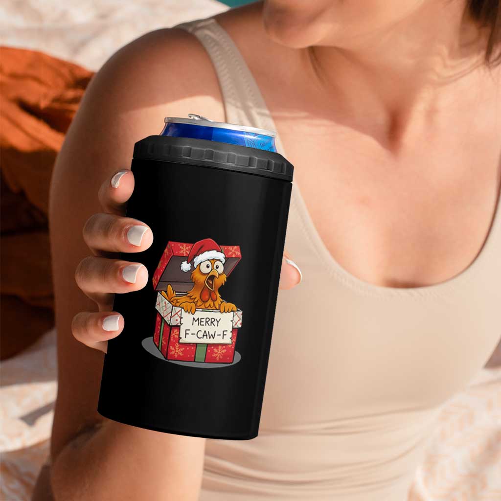 Merry F Caw F Santa Chicken 4 in 1 Can Cooler Tumbler Funny Christmas Gift - Wonder Print Shop