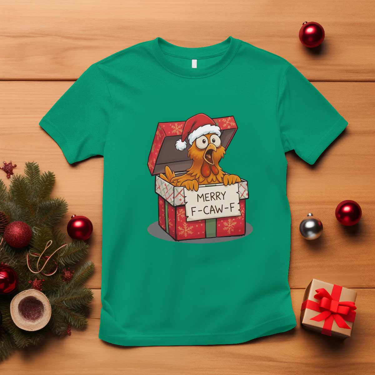 Merry F Caw F Santa Chicken T Shirt Funny Christmas Gift - Wonder Print Shop