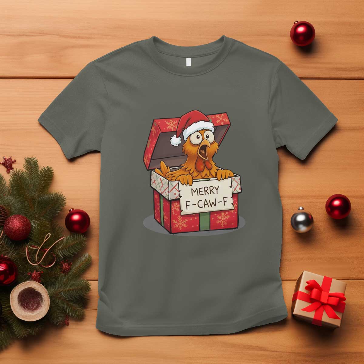 Merry F Caw F Santa Chicken T Shirt Funny Christmas Gift - Wonder Print Shop
