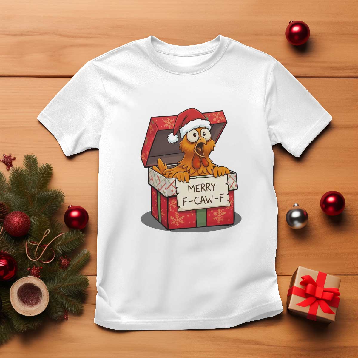 Merry F Caw F Santa Chicken T Shirt Funny Christmas Gift - Wonder Print Shop