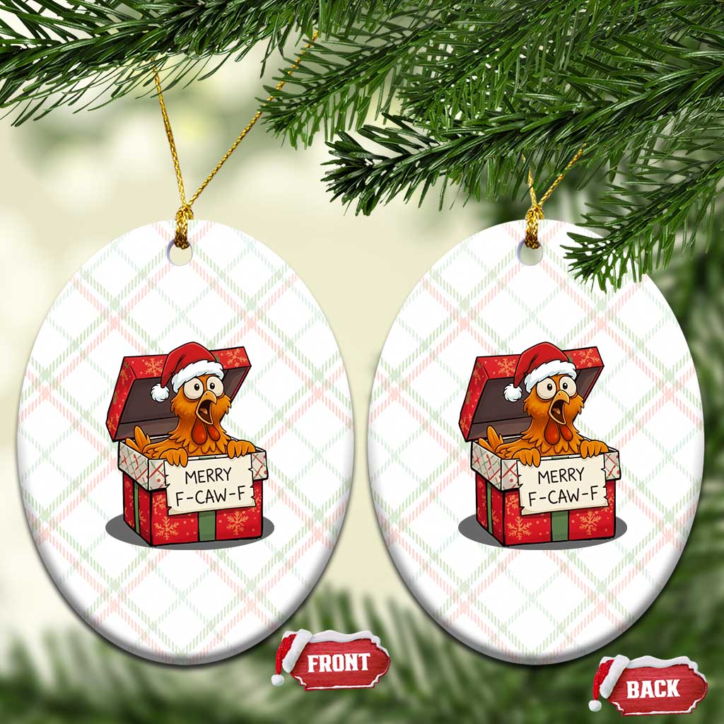 Merry F Caw F Santa Chicken Ceramic Ornament Funny Xmas Gift - Wonder Print Shop