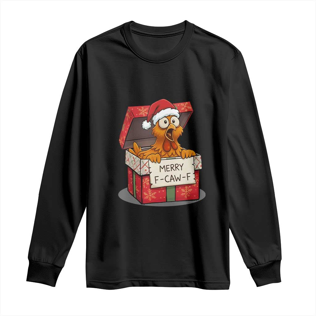 Merry F Caw F Santa Chicken Long Sleeve Shirt Funny Christmas Gift - Wonder Print Shop