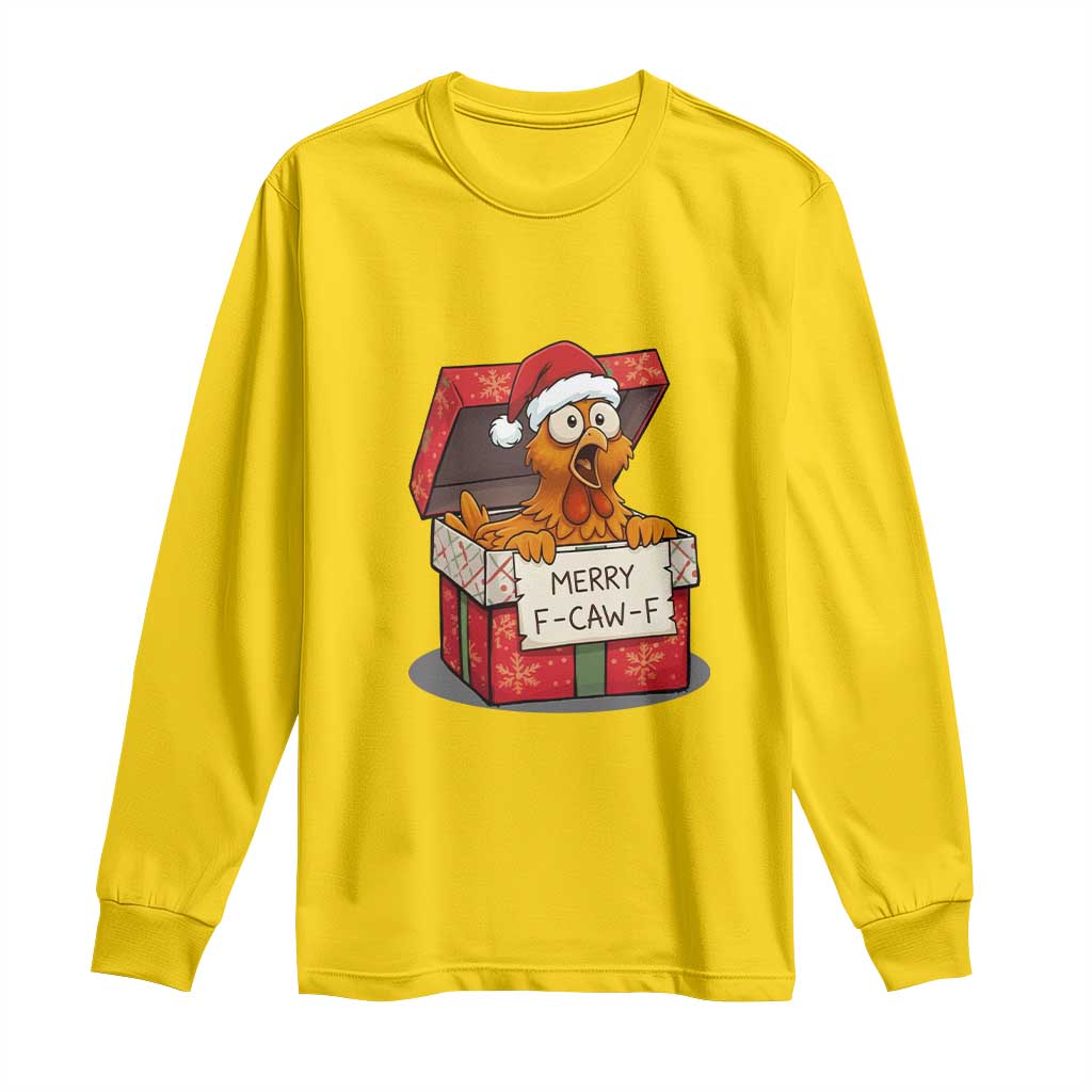 Merry F Caw F Santa Chicken Long Sleeve Shirt Funny Christmas Gift - Wonder Print Shop