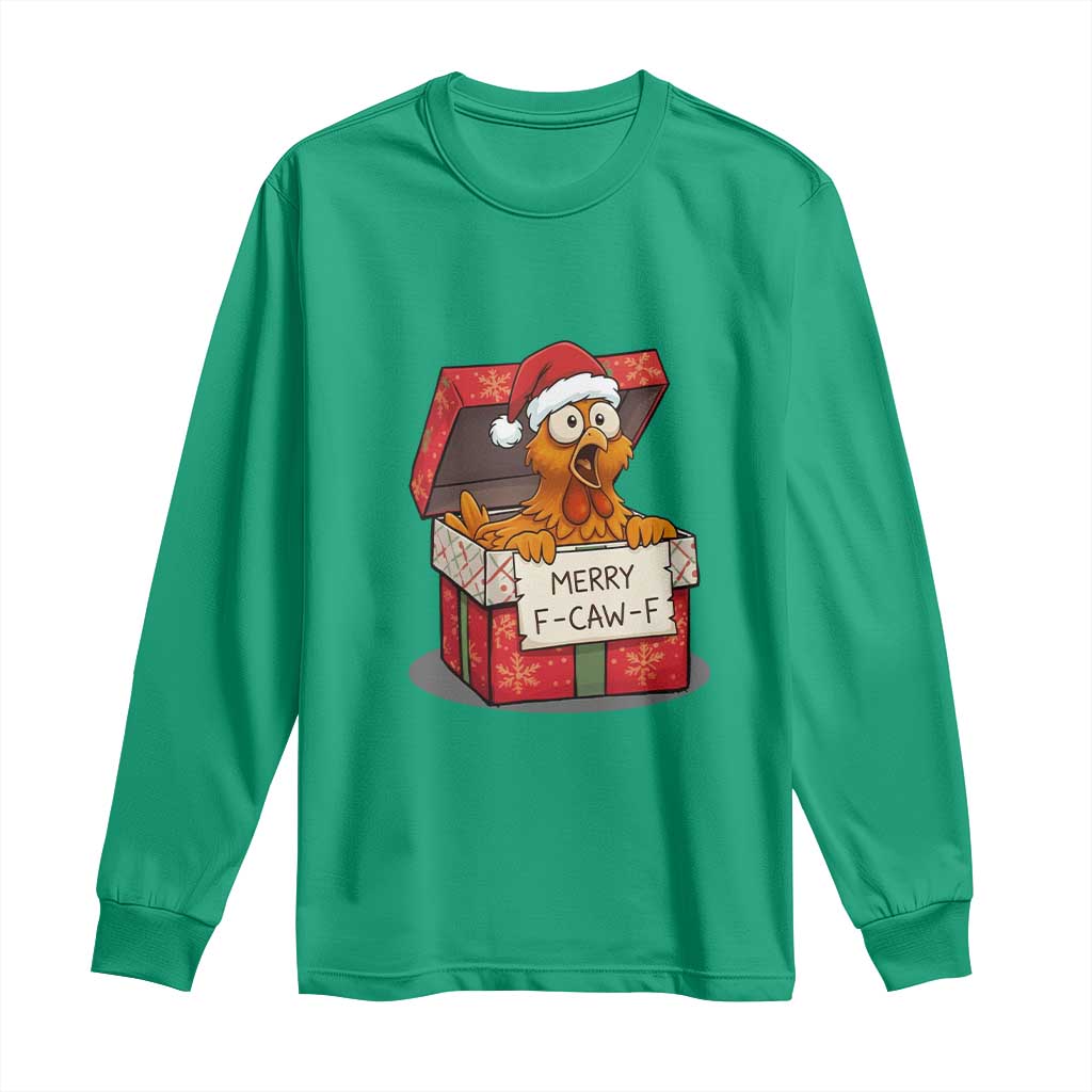 Merry F Caw F Santa Chicken Long Sleeve Shirt Funny Christmas Gift - Wonder Print Shop