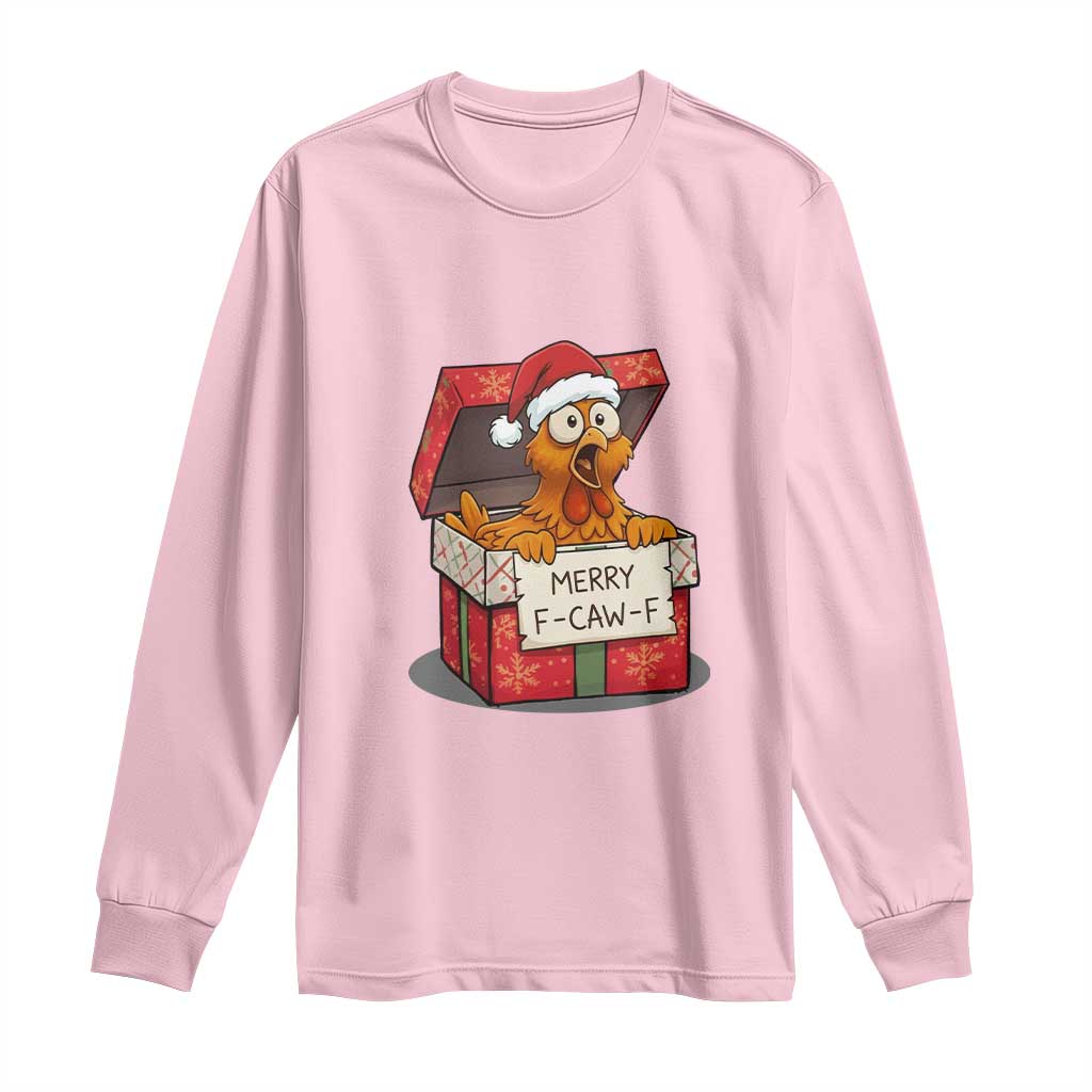 Merry F Caw F Santa Chicken Long Sleeve Shirt Funny Christmas Gift - Wonder Print Shop