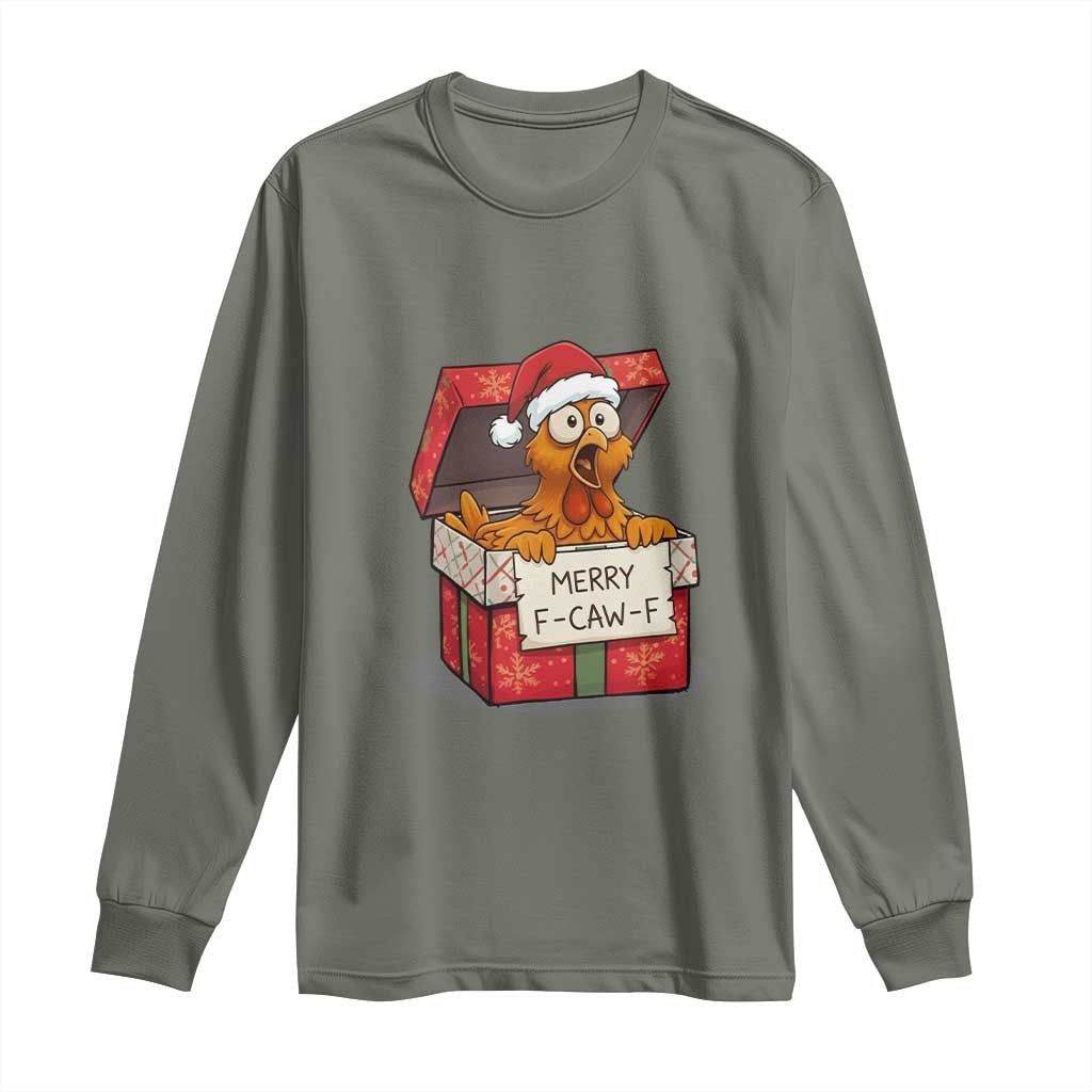 Merry F Caw F Santa Chicken Long Sleeve Shirt Funny Christmas Gift - Wonder Print Shop