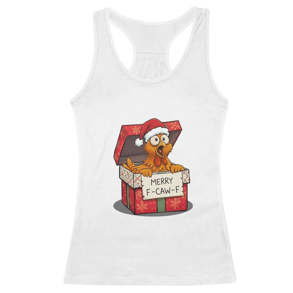 Merry F Caw F Santa Chicken Racerback Tank Top Funny Christmas Gift - Wonder Print Shop