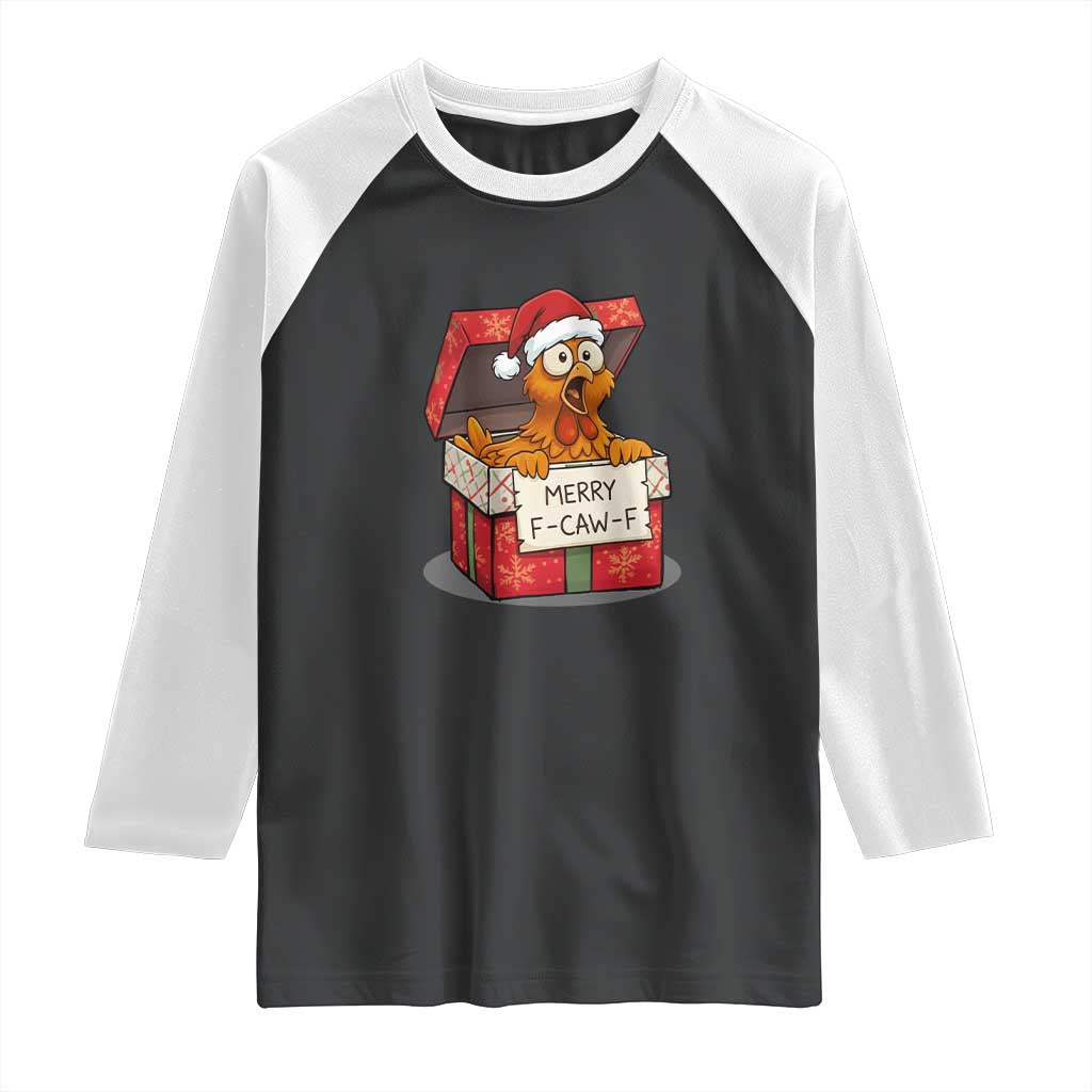 Merry F Caw F Santa Chicken Raglan Shirt Funny Christmas Gift - Wonder Print Shop