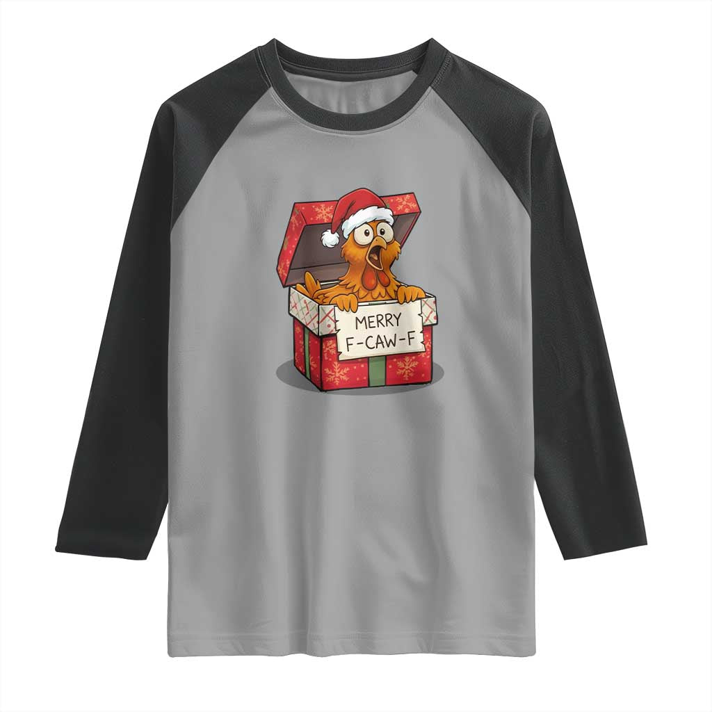 Merry F Caw F Santa Chicken Raglan Shirt Funny Christmas Gift - Wonder Print Shop