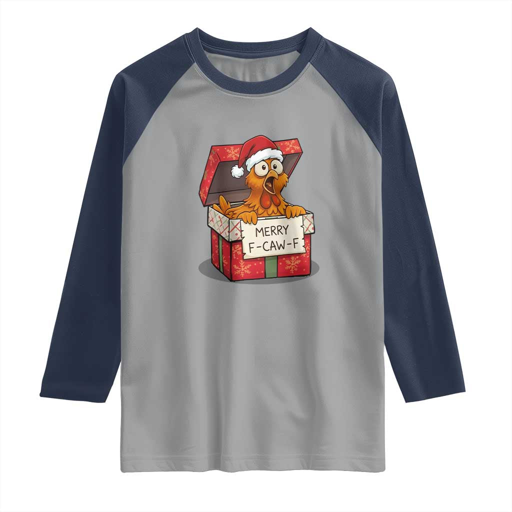 Merry F Caw F Santa Chicken Raglan Shirt Funny Christmas Gift - Wonder Print Shop