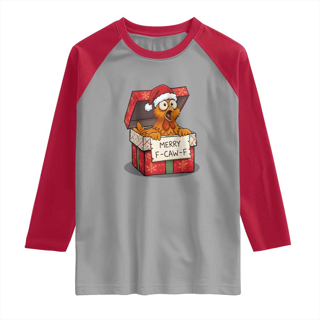 Merry F Caw F Santa Chicken Raglan Shirt Funny Christmas Gift - Wonder Print Shop