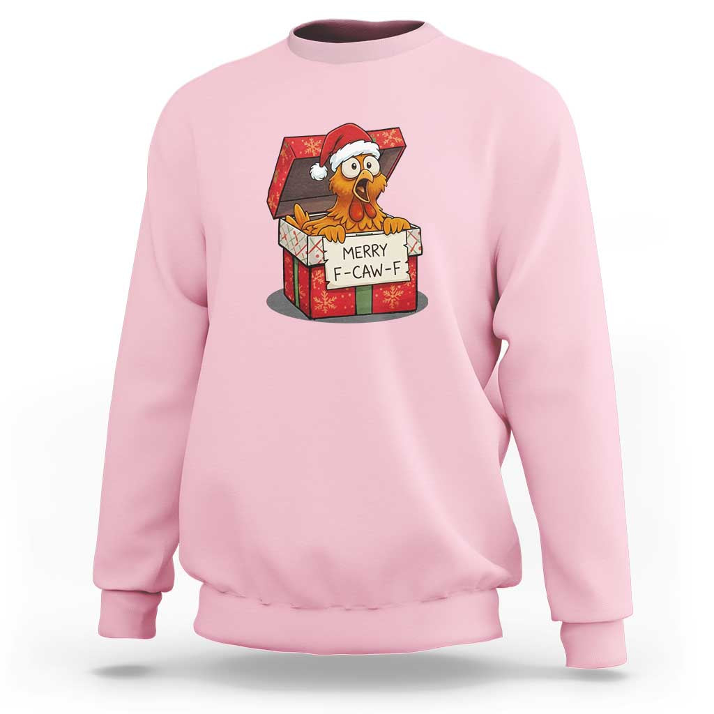 Merry F Caw F Santa Chicken Sweatshirt Funny Christmas Gift - Wonder Print Shop