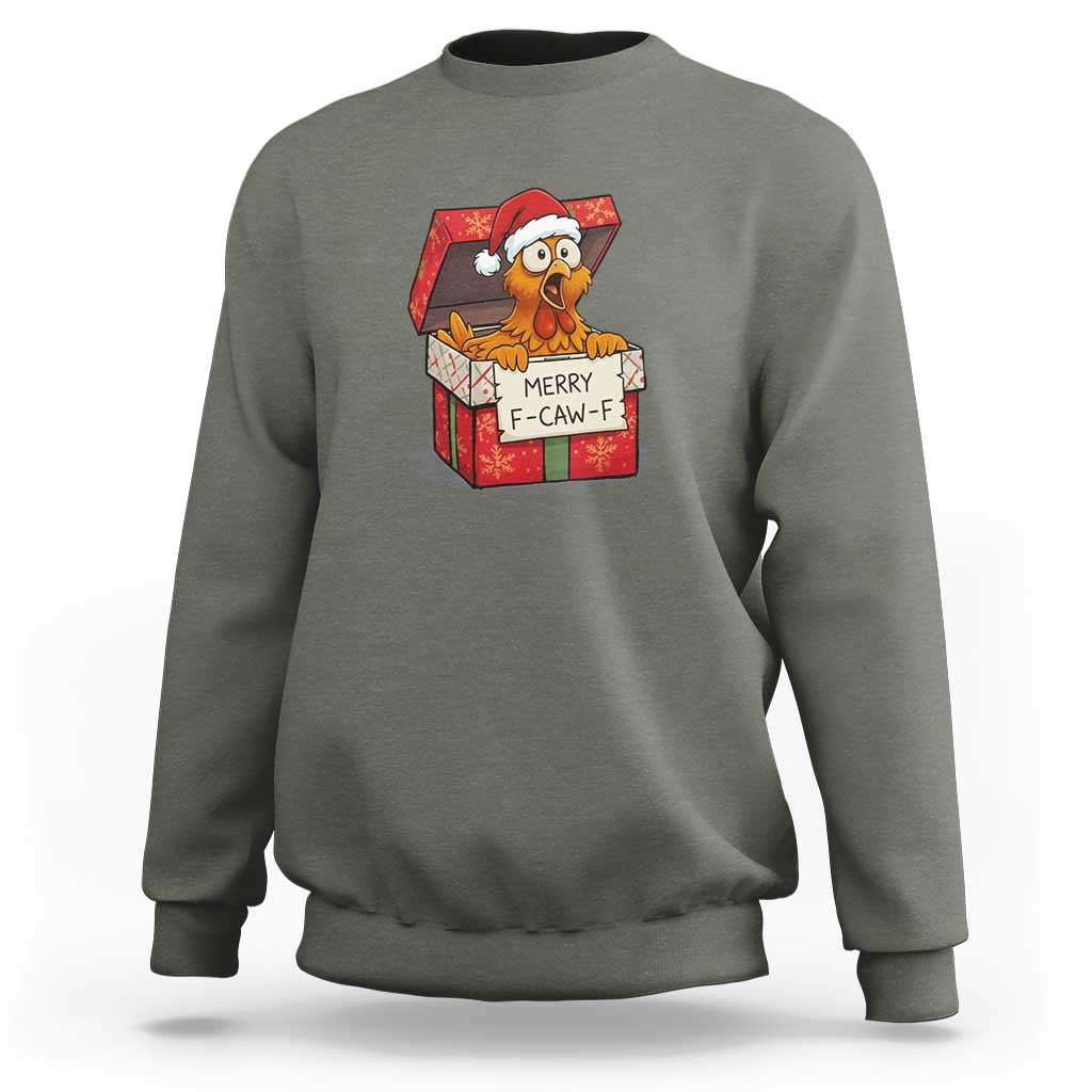 Merry F Caw F Santa Chicken Sweatshirt Funny Christmas Gift - Wonder Print Shop