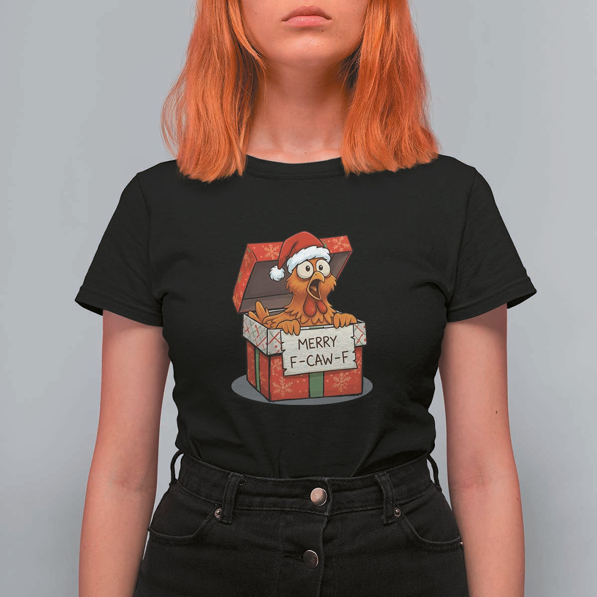 Merry F Caw F Santa Chicken T Shirt For Women Funny Christmas Gift - Wonder Print Shop