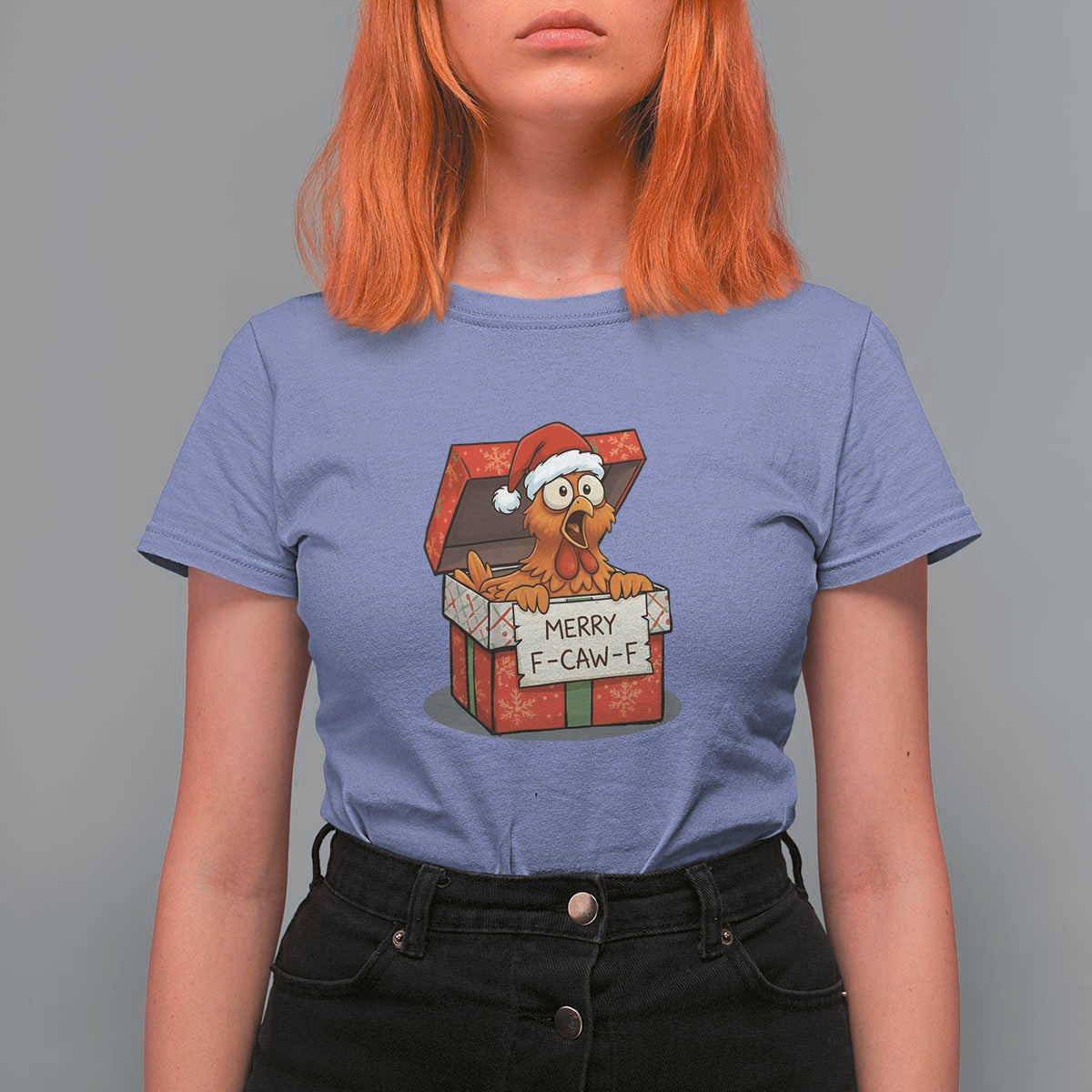 Merry F Caw F Santa Chicken T Shirt For Women Funny Christmas Gift - Wonder Print Shop