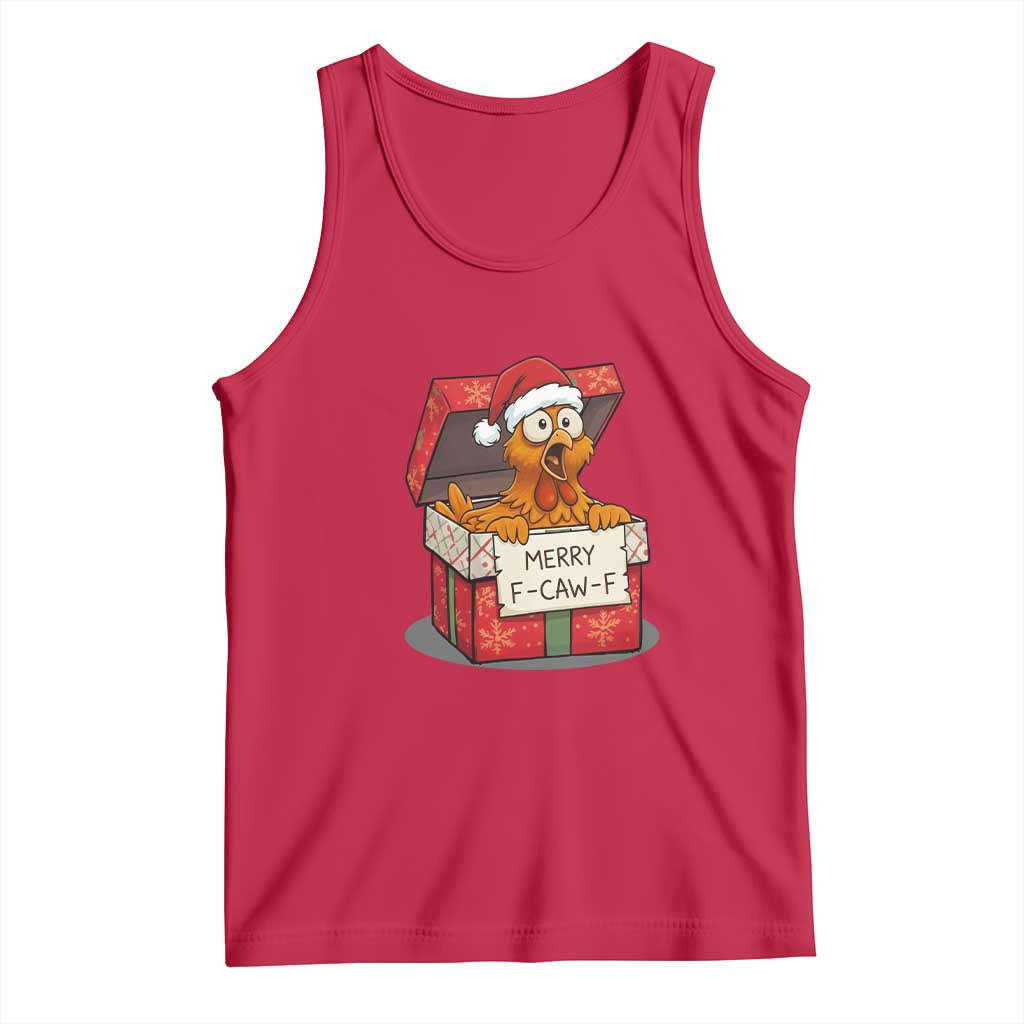 Merry F Caw F Santa Chicken Tank Top Funny Christmas Gift - Wonder Print Shop
