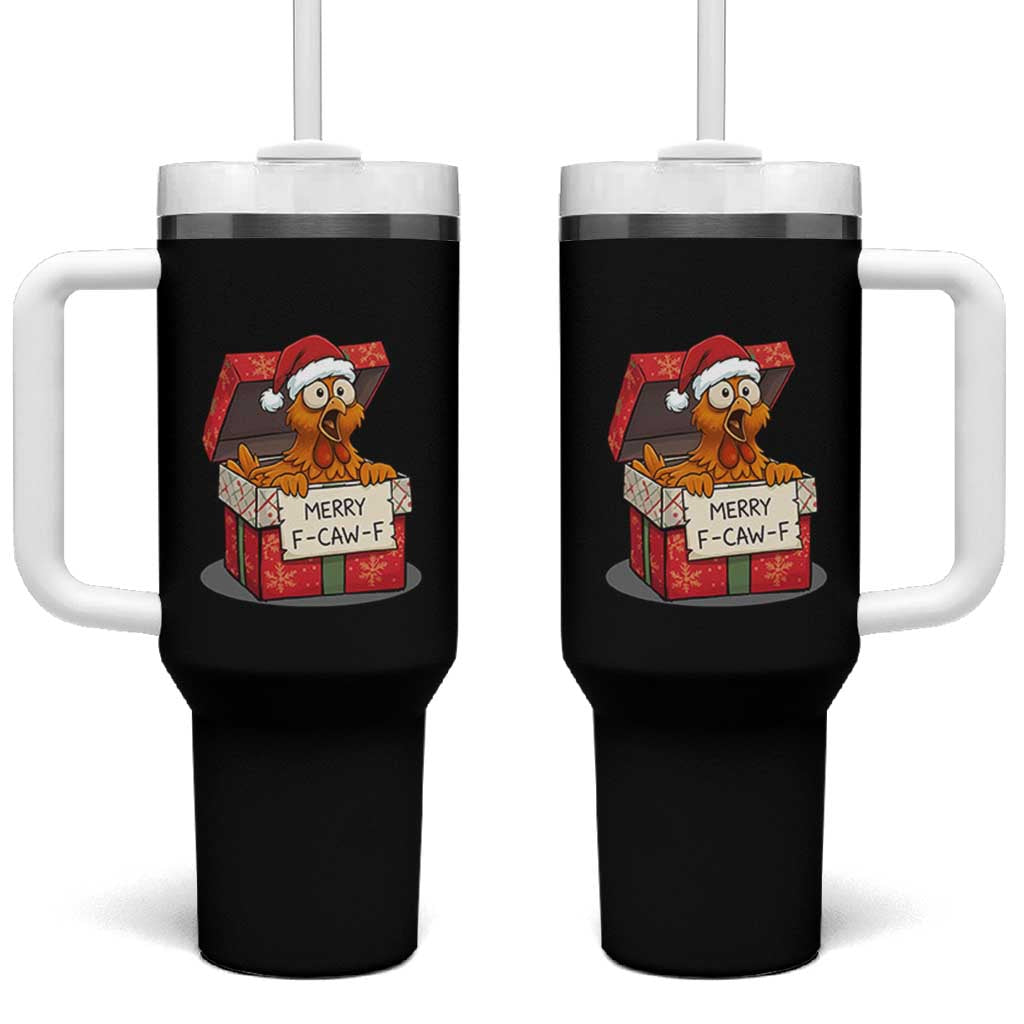 Merry F Caw F Santa Chicken Tumbler With Handle Funny Christmas Gift - Wonder Print Shop