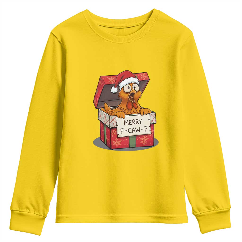 Merry F Caw F Santa Chicken Youth Sweatshirt Funny Christmas Gift - Wonder Print Shop