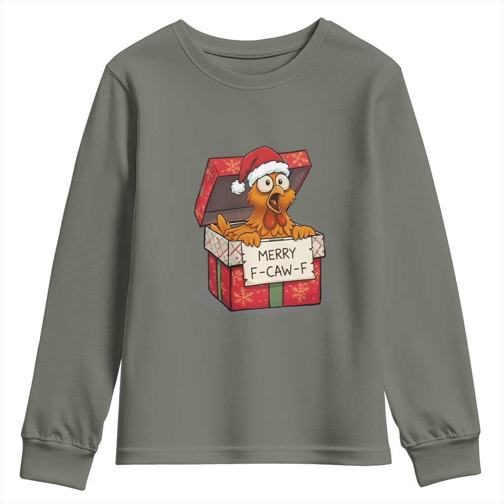 Merry F Caw F Santa Chicken Youth Sweatshirt Funny Christmas Gift - Wonder Print Shop