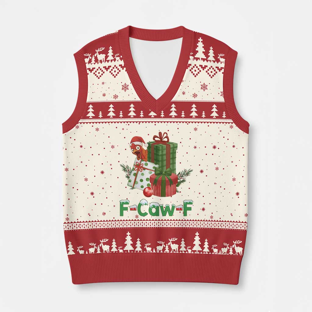 F Caw F Chicken V-Neck Knit Sweater Vest Funny Farm Life Holiday Gift - Wonder Print Shop