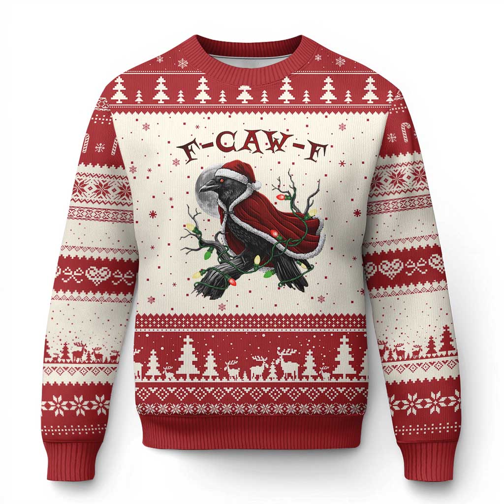 F Caw F Raven Sarcastic Joke Ugly Christmas Sweater Holiday Gag Gift - Wonder Print Shop