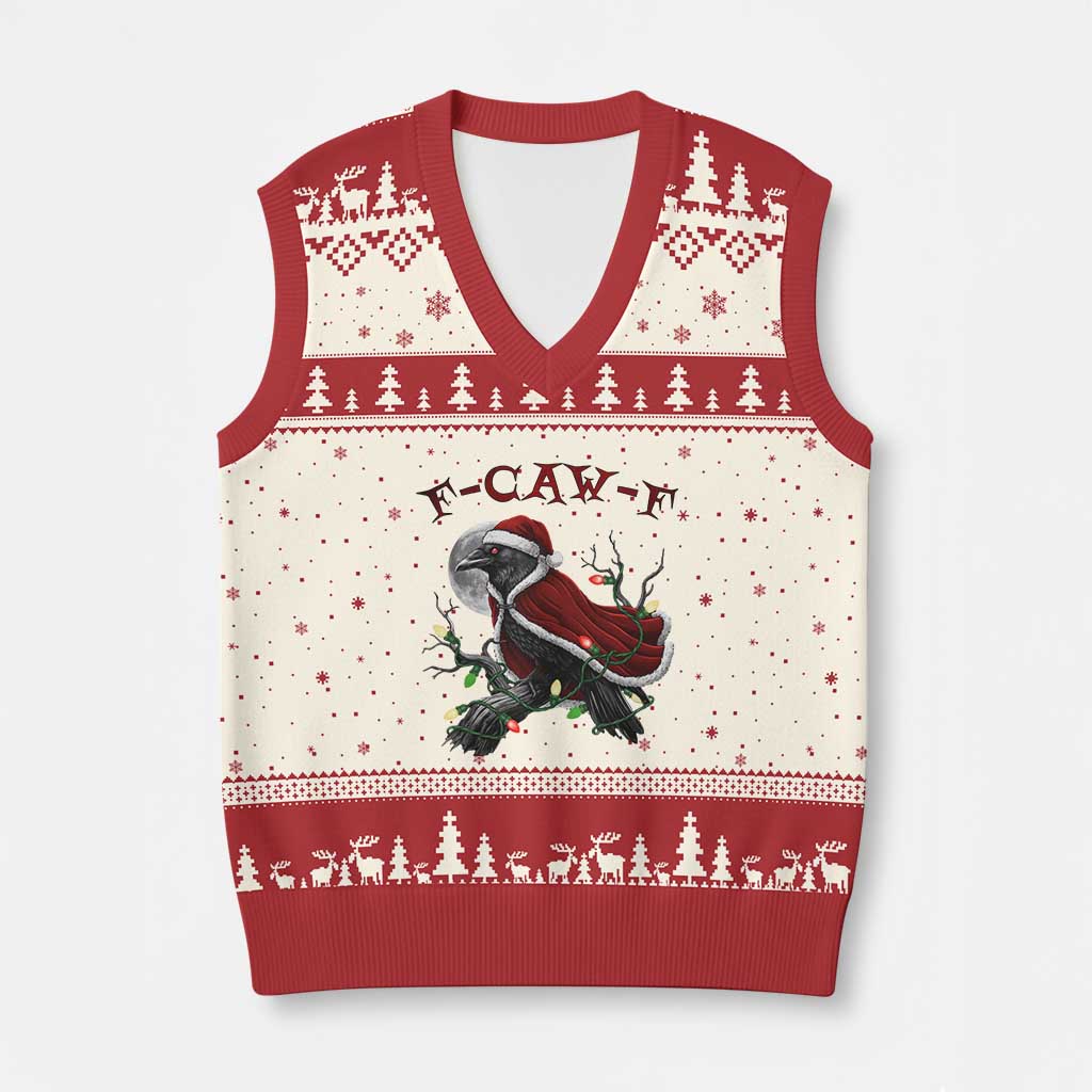 F Caw F Raven Sarcastic Joke V-Neck Knit Sweater Vest Holiday Gag Gift - Wonder Print Shop
