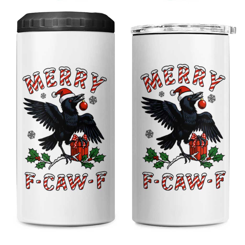 Merry F Caw F Raven Lover 4 in 1 Can Cooler Tumbler Funny Holidays Gift - Wonder Print Shop