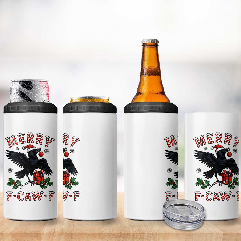 Merry F Caw F Raven Lover 4 in 1 Can Cooler Tumbler Funny Holidays Gift - Wonder Print Shop