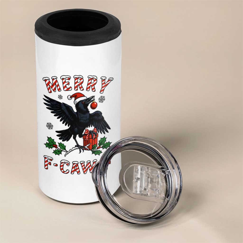 Merry F Caw F Raven Lover 4 in 1 Can Cooler Tumbler Funny Holidays Gift - Wonder Print Shop