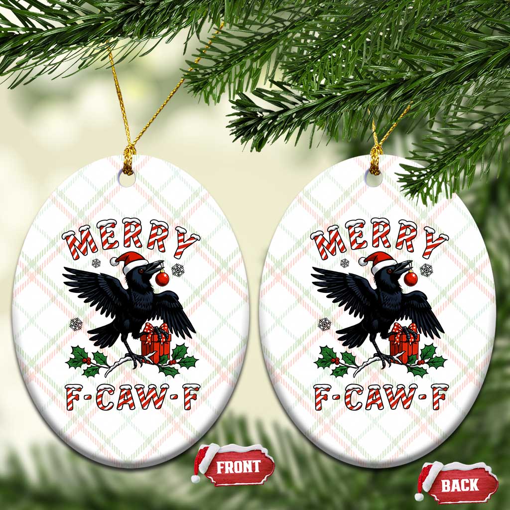 Merry F Caw F Raven Lover Ceramic Ornament Funny Holidays Gift - Wonder Print Shop