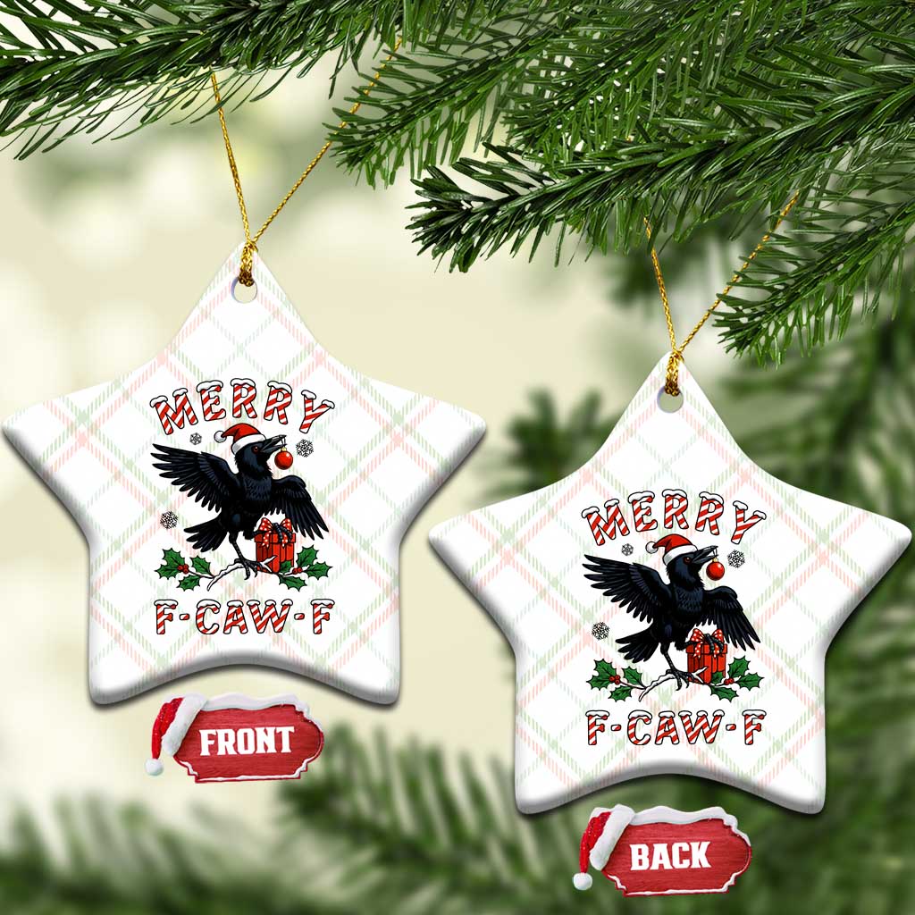 Merry F Caw F Raven Lover Ceramic Ornament Funny Holidays Gift - Wonder Print Shop