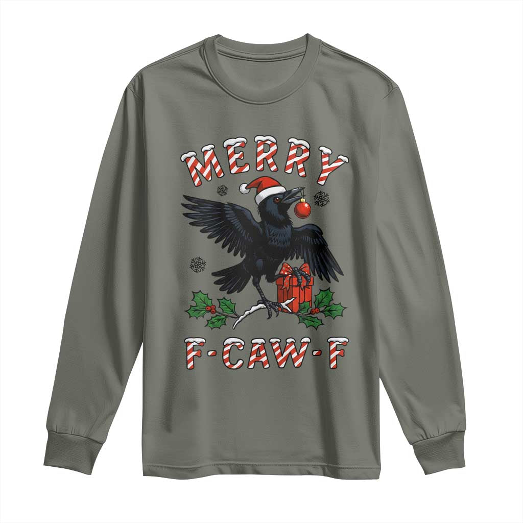 Merry F Caw F Raven Lover Long Sleeve Shirt Funny Holidays Gift - Wonder Print Shop