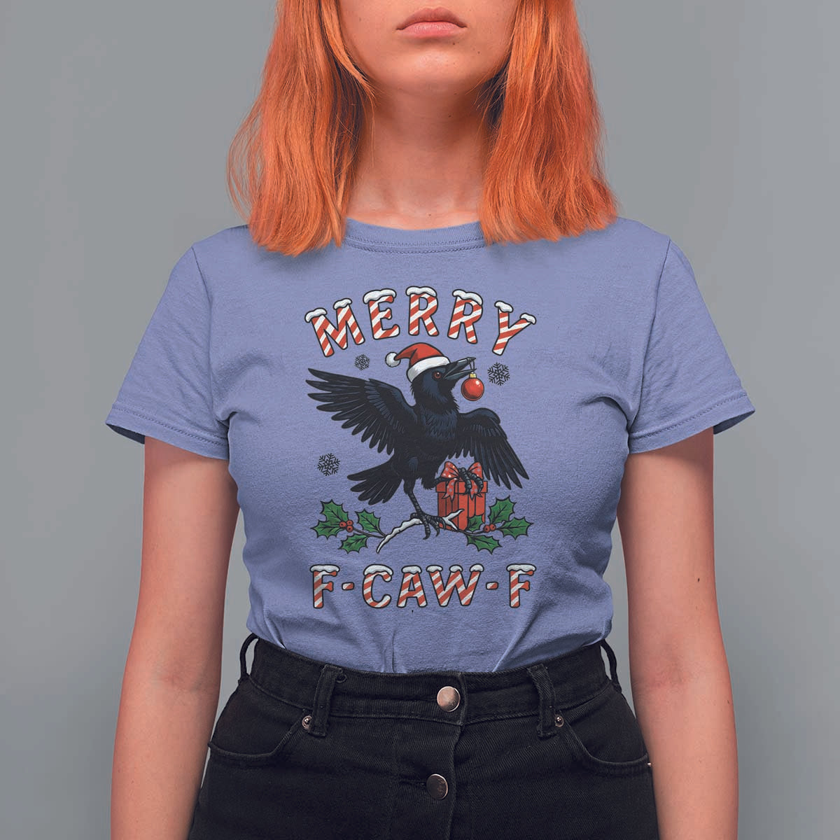 Merry F Caw F Raven Lover T Shirt For Women Funny Holidays Gift - Wonder Print Shop