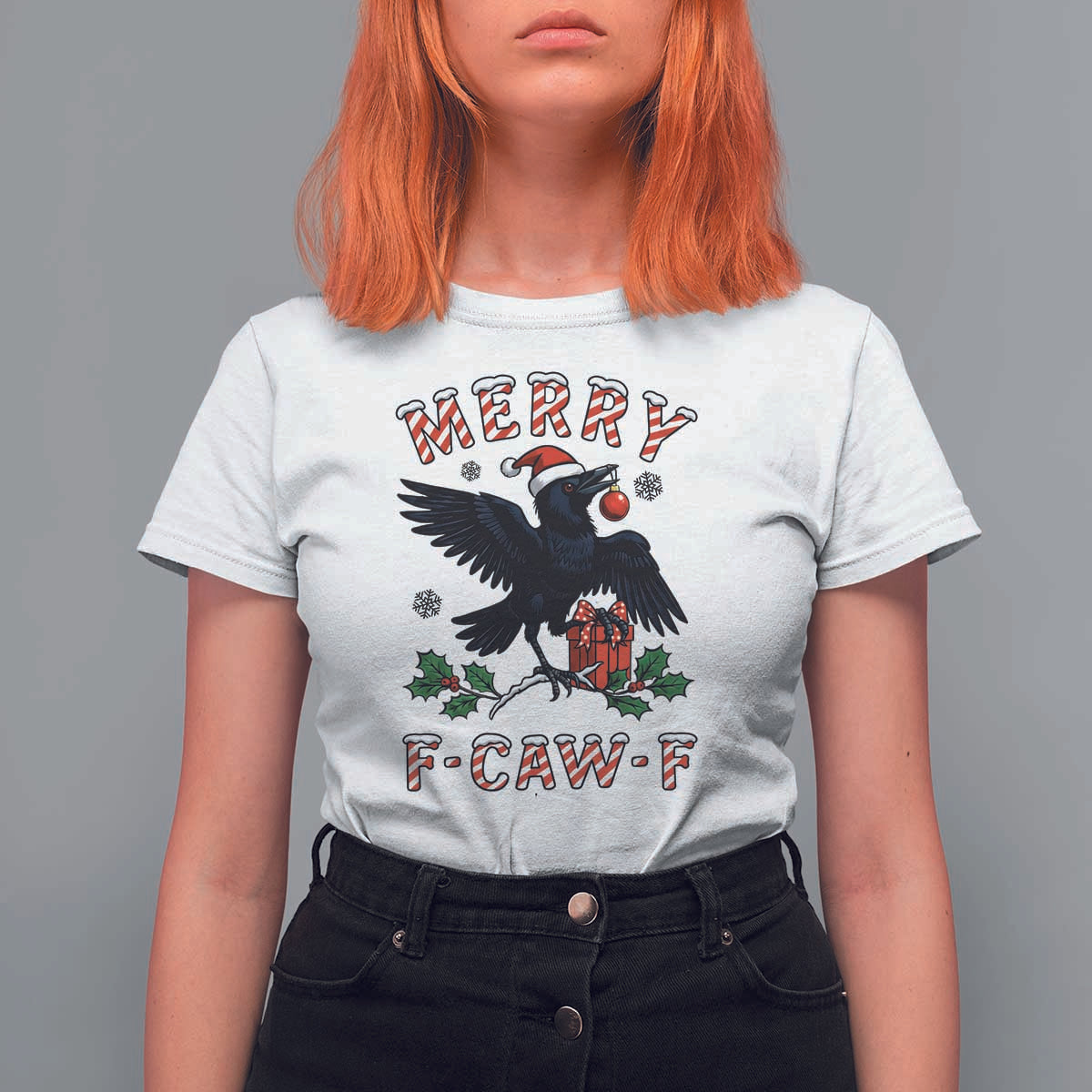 Merry F Caw F Raven Lover T Shirt For Women Funny Holidays Gift - Wonder Print Shop