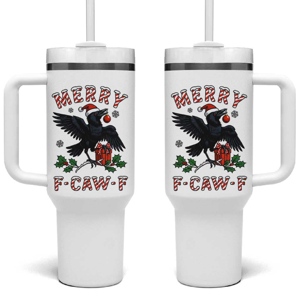 Merry F Caw F Raven Lover Tumbler With Handle Funny Holidays Gift - Wonder Print Shop
