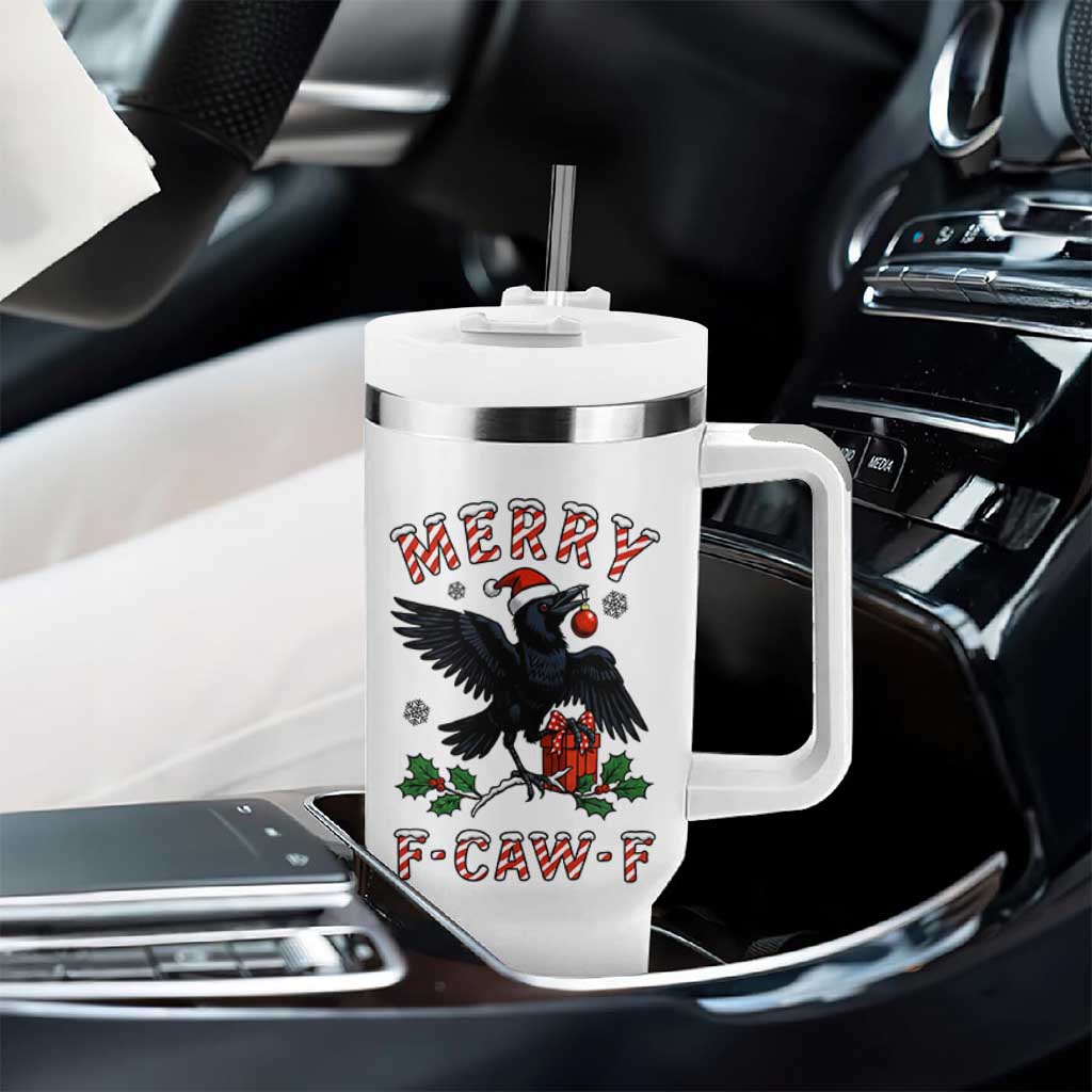 Merry F Caw F Raven Lover Tumbler With Handle Funny Holidays Gift - Wonder Print Shop