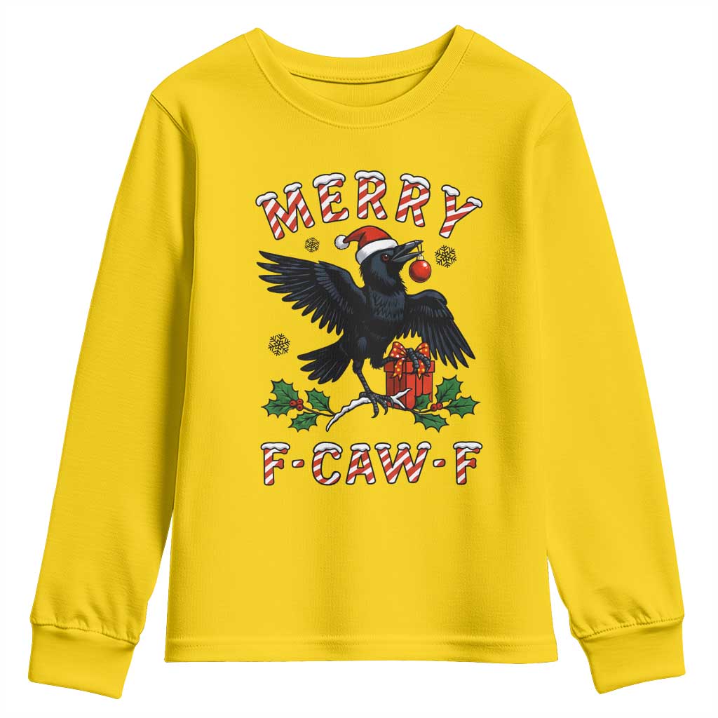 Merry F Caw F Raven Lover Youth Sweatshirt Funny Holidays Gift - Wonder Print Shop