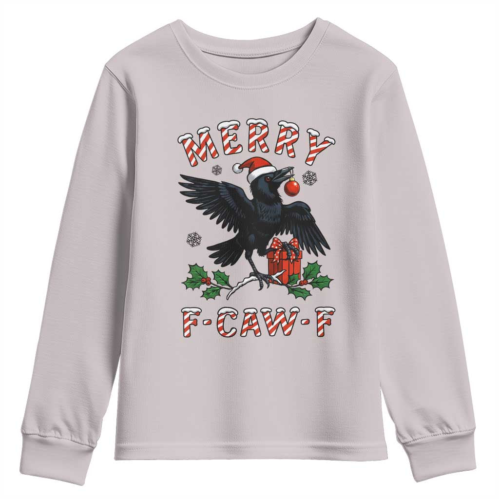 Merry F Caw F Raven Lover Youth Sweatshirt Funny Holidays Gift - Wonder Print Shop