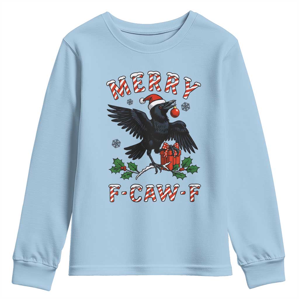 Merry F Caw F Raven Lover Youth Sweatshirt Funny Holidays Gift - Wonder Print Shop